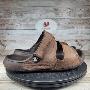 Crocs Yukon Vista II LiteRide Sandals Men Size 11 Brown Leather Comfort Open Toe